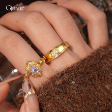 复古新中式锆石花朵几何葫芦戒指小众高级感食指戒时尚气质手饰女