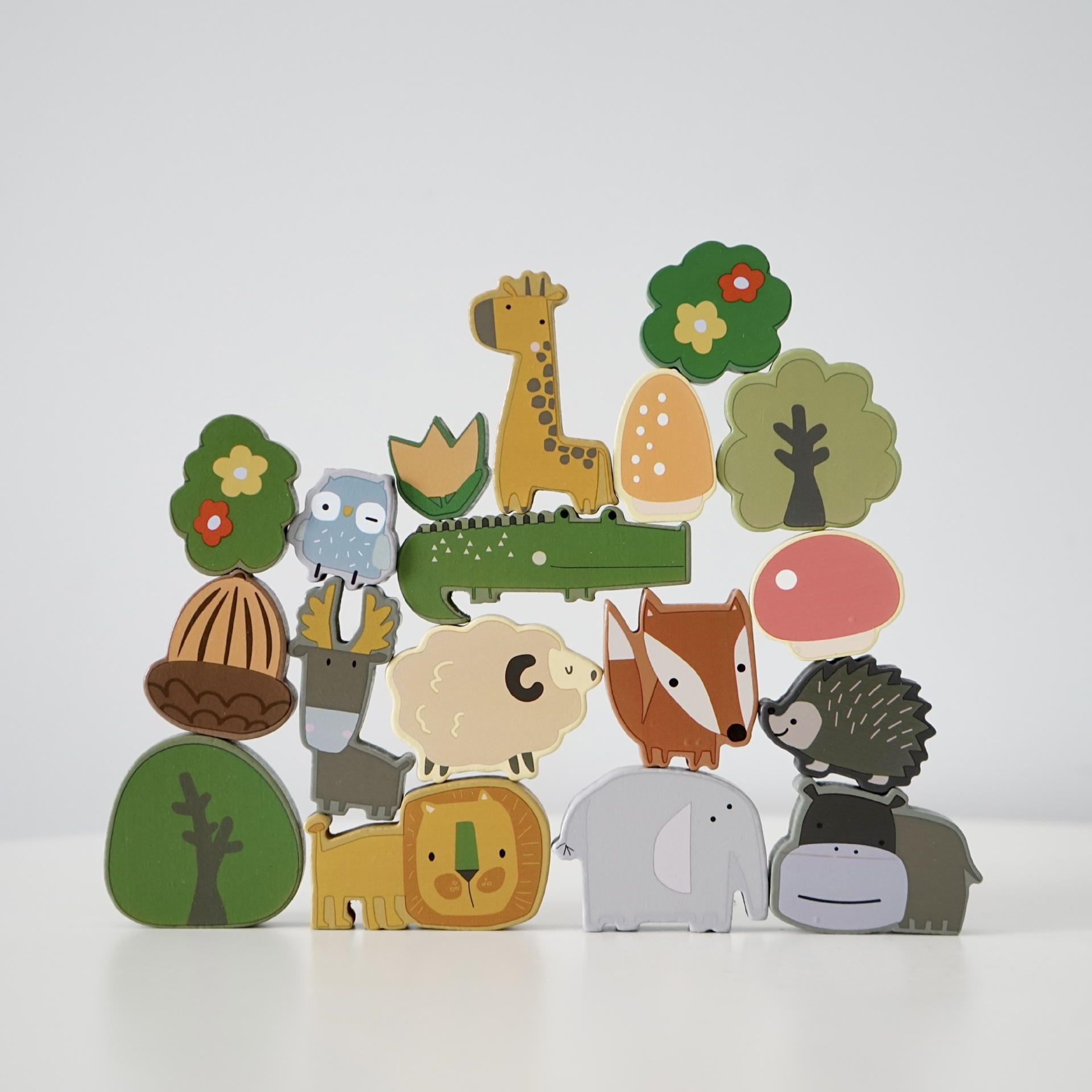 Equilibrio bloques de construcción diversión animal apilado alta jengle coordinación mano-ojo concentración de los niños educación temprana juguetes de madera