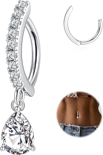 Women's Jewelry Elegant Heart-Shaped Drop Belly Ring With Cubic Zirconia, Curved Navel Piercing Jewelry For Women, Hypoallergenic Fashion Body Jewelry_voghion.com