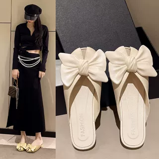 夏季凉嘴拖鞋配鱼蝴蝶2025女拖鞋仙女头版外平底新款裙子季风穿包