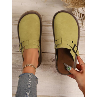 J 48764 Cork Platform Closed Toe Slippers ܛľ�����Ь