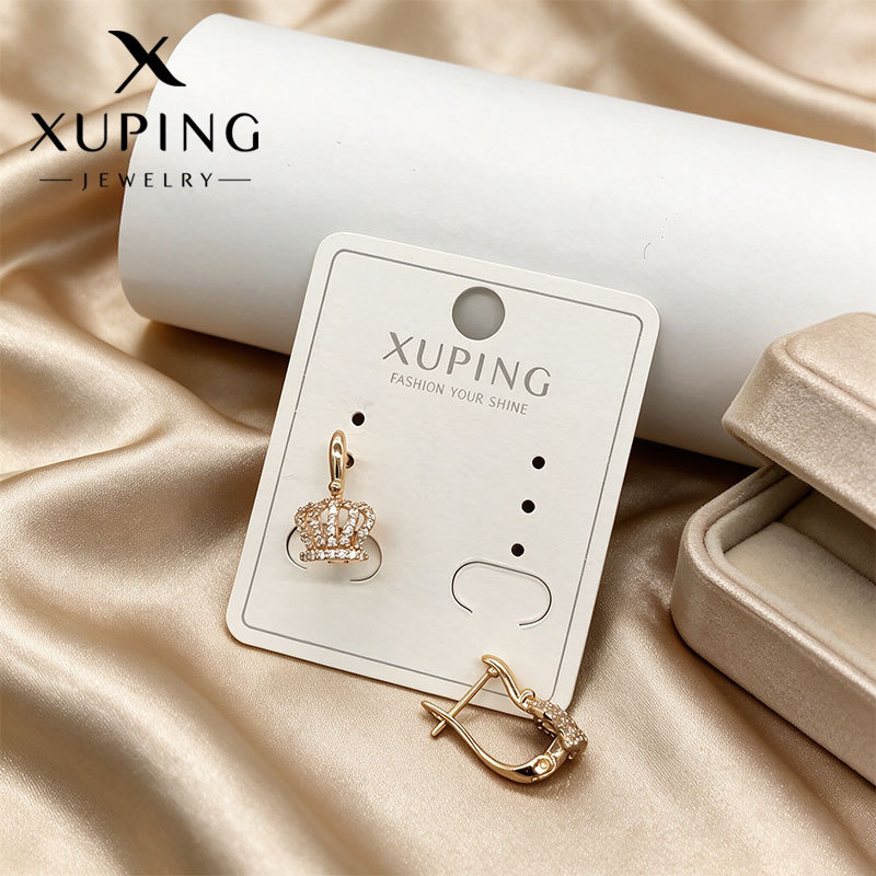 Pendientes de aro Xuping transfronterizos rusos de 18k con incrustaciones de diamantes, joyería de lujo ligero de alta gama al por mayor para mujer. image 26