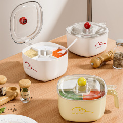 厨房调料盒四格一体带盖多功能家用厨房调味料盒糖味精盐糖收纳盒