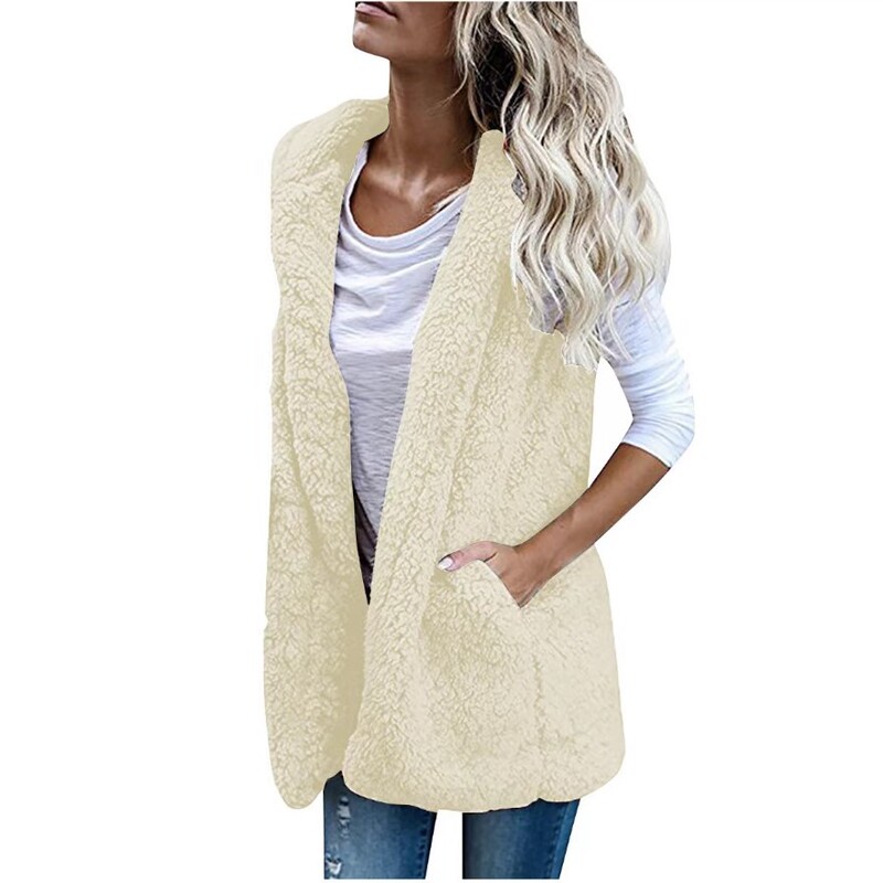Spot autumn and winter Europe and the United States foreign trade large version of women's bubble velvet solid color sleeveless hooded pocket vest cardigan