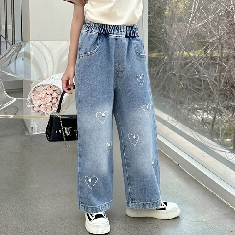Girls' Jeans Straight-Leg Loose Washed Soft Denim 2026 Spring New Style Versatile Wide-Leg Long Pants for Baby Girls Girls' Jeans Straight-Leg Loose Washed Soft Denim 2026 Spring New Style Versatile Wide-Leg Long Pants for Baby Girls