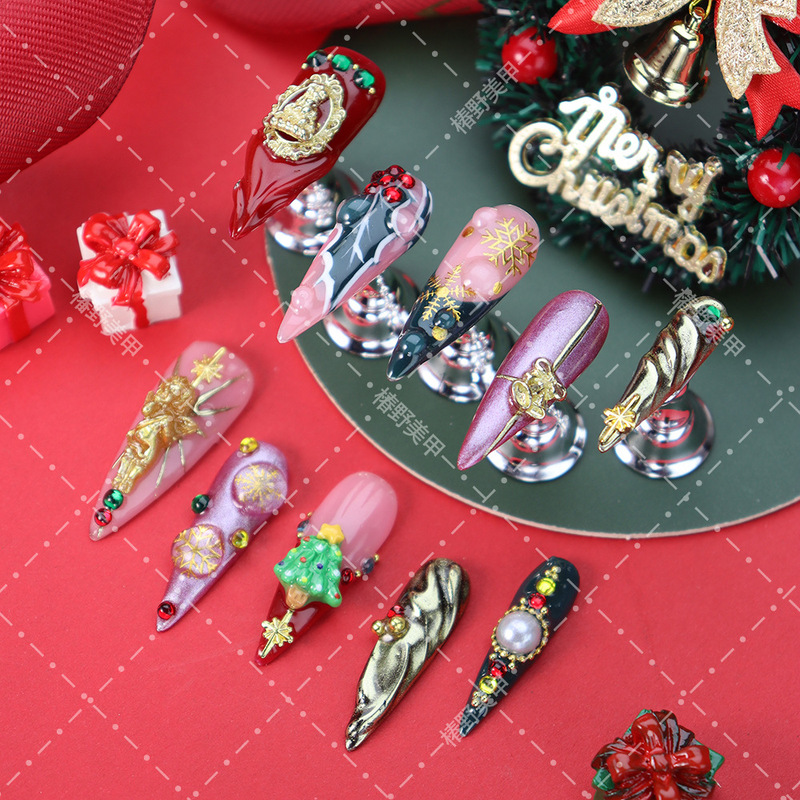 Hot-Selling High-End Handmade Y2K Style Cute Angel Christmas Nail Art Fake Nails Wearable Nails
