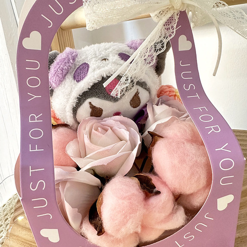 New Cartoon Plush Doll Flower Basket Creative Chinese Valentine's Day Gift Cute Simulated Rose Bouquet Wholesale