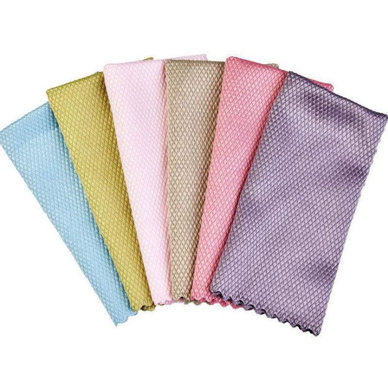 Fish scale grid fish pattern wipes absorb water without hair, no seal kitchen houseless trace clean cloth locks edge glass rag