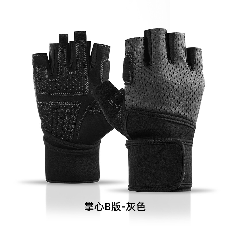Guantes de fitness al aire libre alargado muñeca guardia levantamiento de pesas barra antideslizante silicona medio dedo guantes resistente al desgaste transpirable levantamiento de pesas deportes