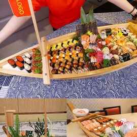 日料寿司竹船木船日式刺身船干冰船自助餐海鲜拼盘盛器生鱼片龙船