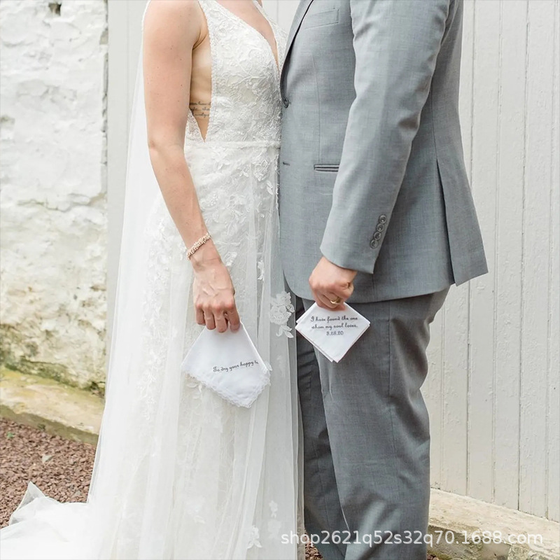 Etsy Amazon Foreign Trade Best-Selling Embroidered Handkerchief Napkin Pocket Square Wedding Gift for Bridesmaids, Groomsmen, and Elders Etsy Amazon Foreign Trade Best-Selling Embroidered Handkerchief Napkin Pocket Square Wedding Gift for Bridesmaids, Groomsmen, and Elders