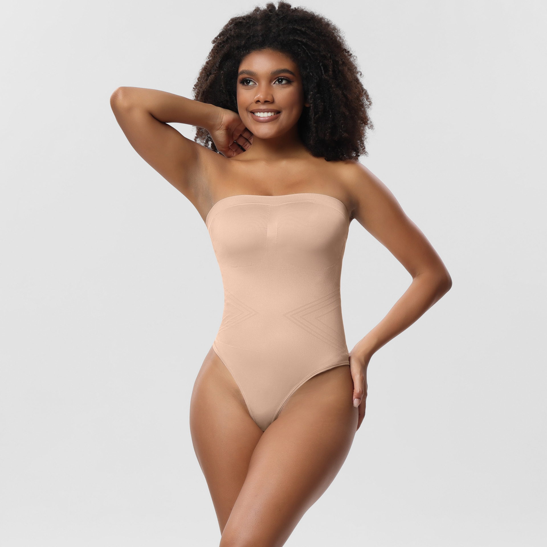Nylon Fabric Type Mid Waist Waist Line Regular Top Length U Neck Neckline Solid Color Gather Shaping Underwear