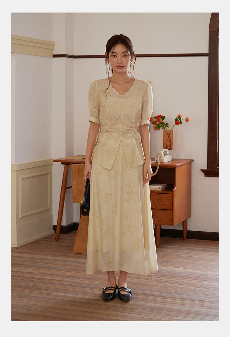 起范 2024夏季新款新中式印花上衣+中长款半身裙两件套套装82353 pic 7