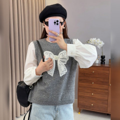 爱元2025年秋季新款大码女装上衣蝴蝶结假两件针织衫F583