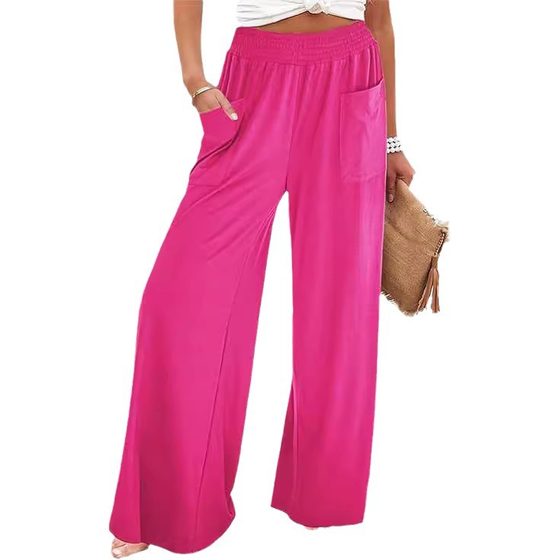 2025 new Amazon TEMU European and American women's elastic waist high waist slightly spicy pants loose casual pants with pocket