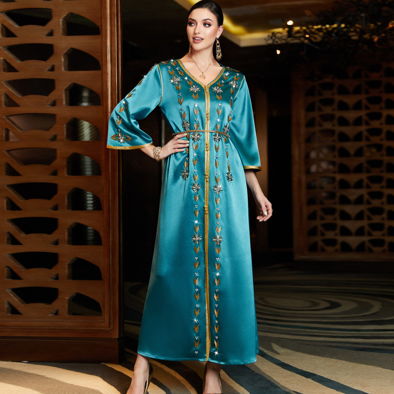 Order Ba3149 New Style Lake Blue V-Neck Slit Gown Banquet Dress
