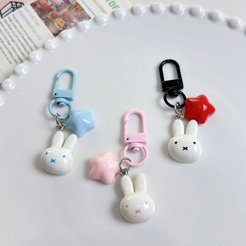Creative Cute Cartoon Japanese Style Miffy Rabbit Cartoon Bell Keychain Pendant Bag Phone Accessory