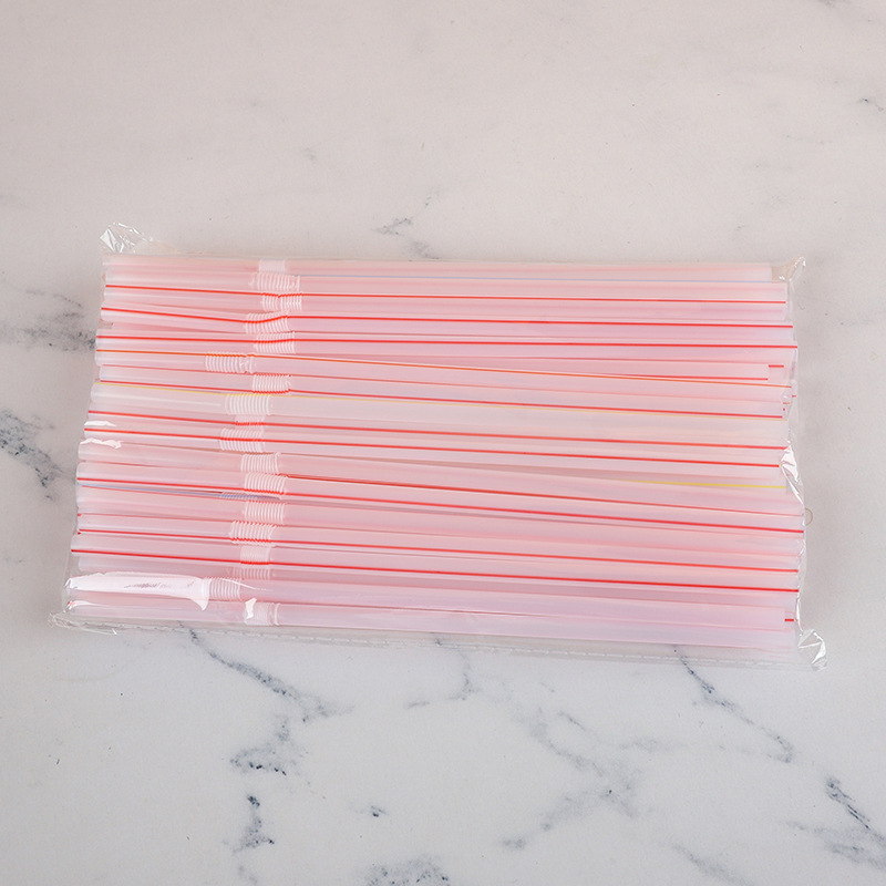 Plastic PP Pink Disposable Straws for Milk Tea Drinks Takeaway Catering Packaging Tableware