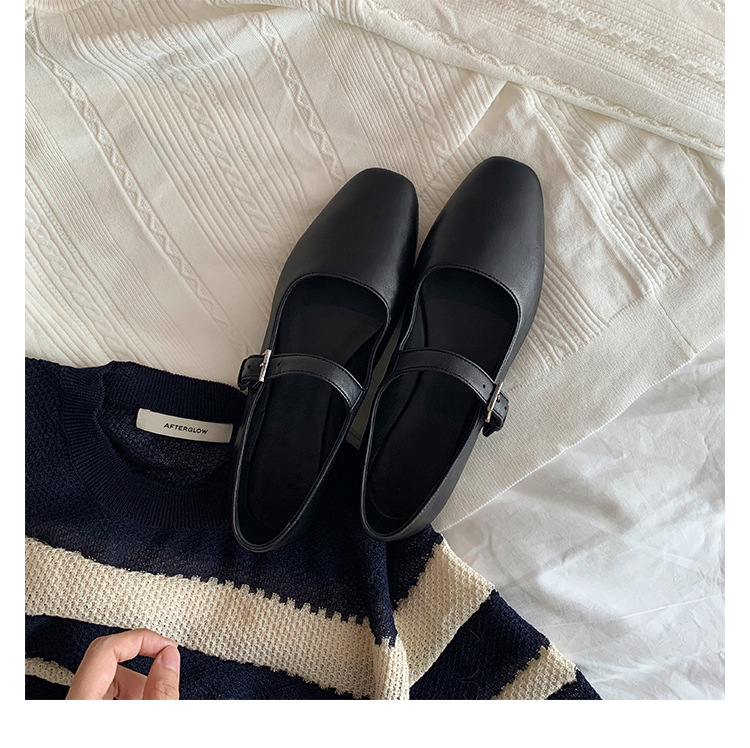 Versión de piel de oveja ~ cuero real francés plateado zapatos de mujer con cabeza cuadrada zapatos de cuero planos zapatos de cama suaves