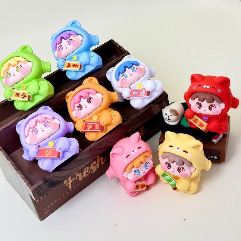 实色QQ招财猫女孩树脂 diy饰品配件可爱卡通萌粒饰品摆件盲袋配件|undefined