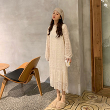 仙女内搭气质蕾丝连衣裙2025秋冬新款中长款加绒加厚打底长袖裙子