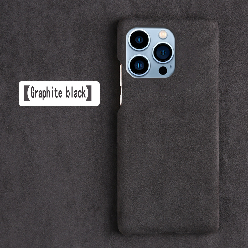 Ốp lưng da lộn cho iPhone 13 Pro, 12 Pro Max, 11, 14 – vỏ bảo vệ mềm mại, chống sốc — Màu đen, Màu cam, Màu xanh lá, Màu xanh đậm