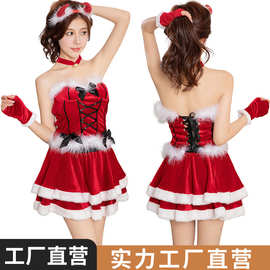 圣诞短裙抹胸节服装跨境圣诞节cosplay服装成人女款红色连衣裙