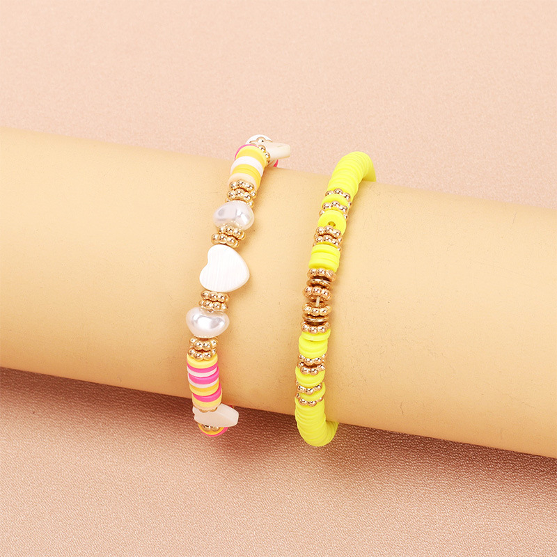 Cute Heart Shape Imitation Pearl Alloy soft clay Beaded Bracelets