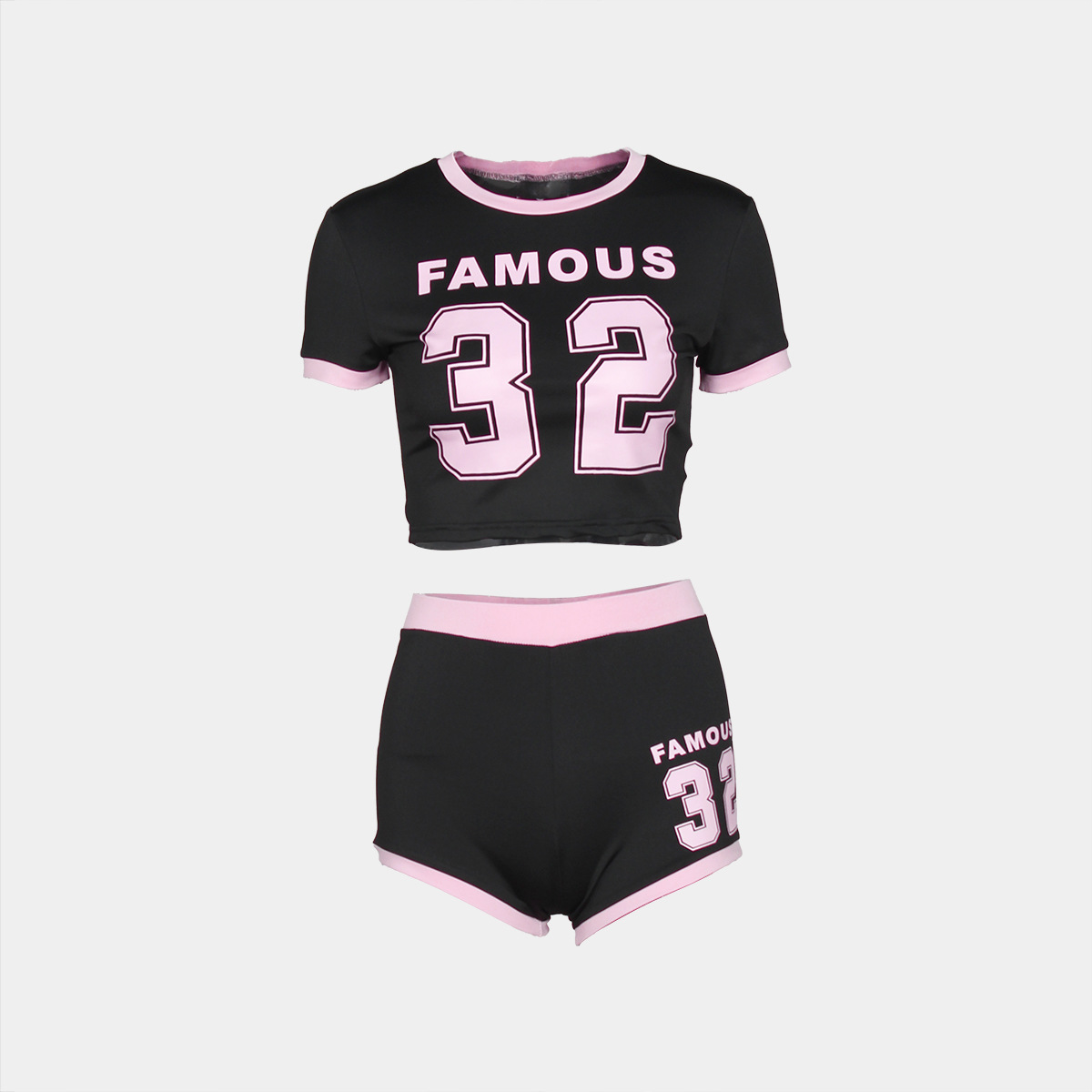 Summer Popular Sports Elastic Letter Graphic Printed Street T shirt Shorts Set Women