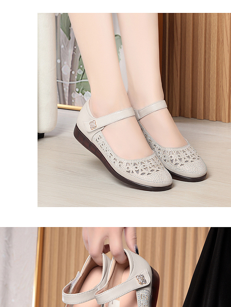 Sandal da thật quai chữ V đế bệt mùa hè cho nữ cỡ lớn — Màu be chi tiết 13