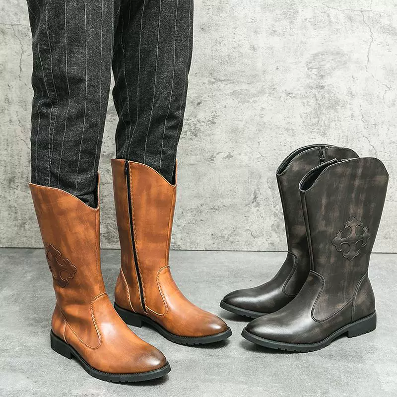 2025 новые западные джинсовые сапоги Martin сапоги модные мужские туфли с толстой подошвы ретро сапоги на молнии сапоги высокие кожаные сапоги мужчины