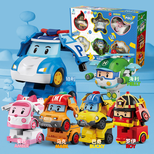 Large POLI Transformer Police Car Robot Child Boy Toy Set Heliflairan POLI