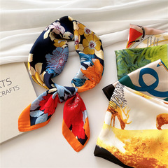 70新款法式高級感絲巾春秋夏季百搭裝飾仿真絲小方巾職業穿搭領巾