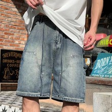 啊啊龙2025夏季新款男士工装ins牛仔短裤水洗磨砂潮流日系直筒215