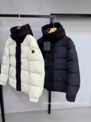 MJ Black武士 Letter Couple Hooded Stand Collar Madeir Puffer Cotton Coat Winter Unisex Thickened