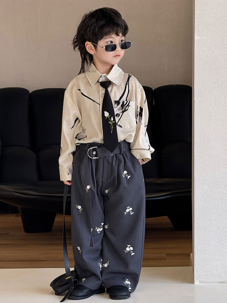 Осенняя детская рубашка для мальчиков, в корейском стиле, короткий рукав, в западном стиле, детская одежда
