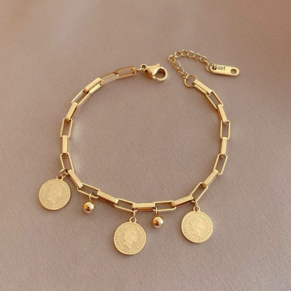 Trendy titanium steel hip-hop personality round brand bracelet Korean online red ins cold wind student girlfriends bracelet wholesale