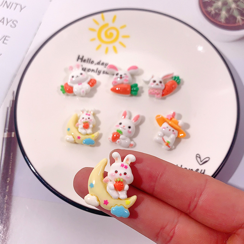 Nuevo brillante zanahoria conejo accesorios de resina diy crema pegamento para el cabello botón de zapatos hechos a mano de la luna conejo zanahoria
