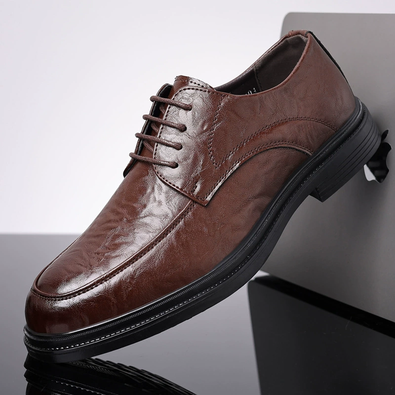 Взрывчатая британская кожаная обувь, мужская кожаная повседневная универсальная мужская деловая мужская обувь, кожаная обувь, узор с рукояткой, дышащая мягкая подошва на шнуровке