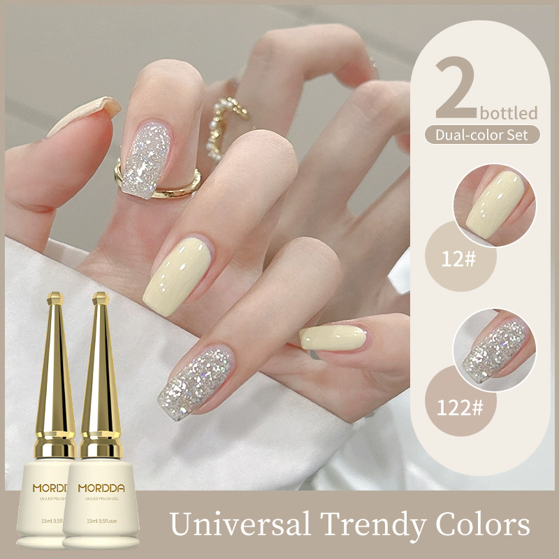 2025 nuevo traje especial de salón de manicura de color popular de color blanco mágico de champán de platino