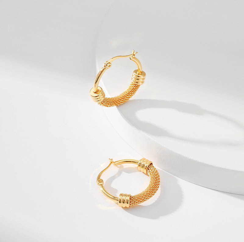 Retro Round Stripe Copper Earrings 1 Pair