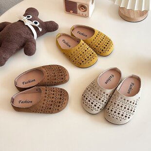 Korean Style Hollow Out Girls' Bocon Half Slippers for Outer Wear 2025 Summer New Girls' Sandals Children's Hole Shoes