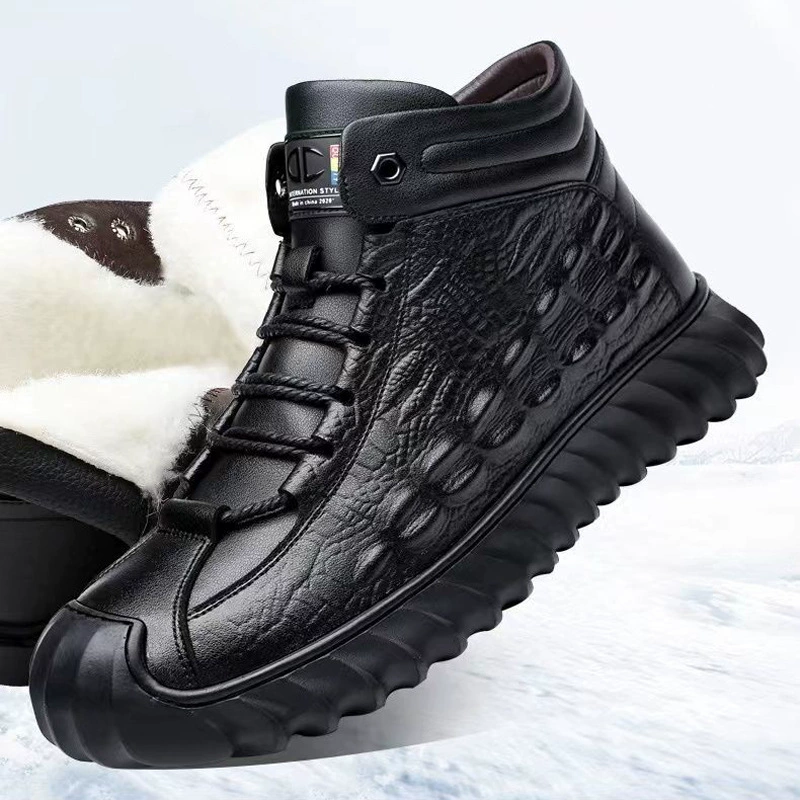 Мужские хлопковые ботинки с флисовой подкладкой, зима 2024, теплые кожаные высокие мужские ботинки, морозостойкие снегоступы, удобные мужские кроссовки.