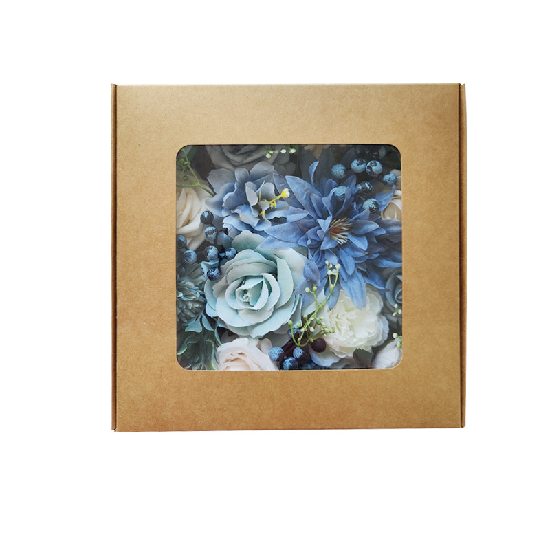 亚马逊热销手工制作仿真绢花礼盒花夏日清新蓝色婚礼庆典订婚手捧