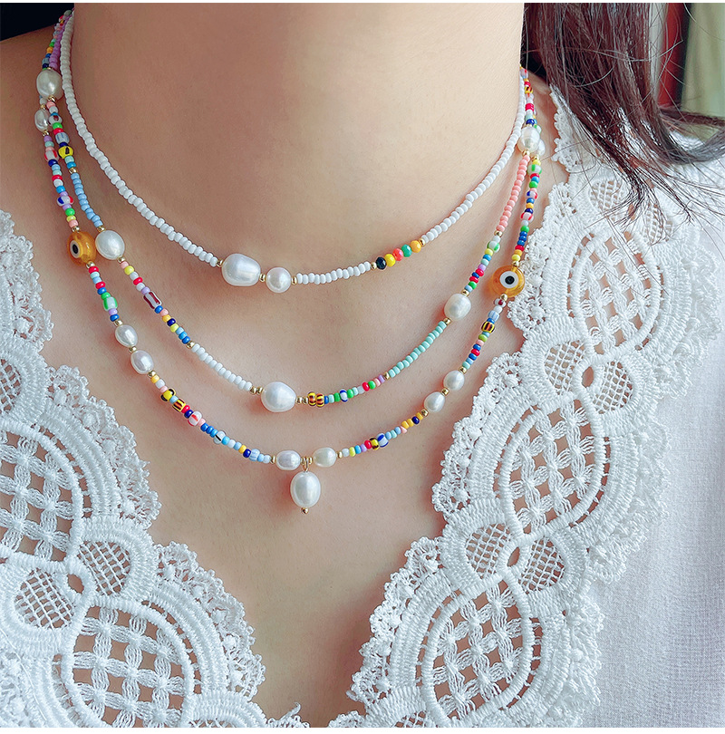 Bohemian Geometric Beaded Glass Pearl Necklace display picture 4