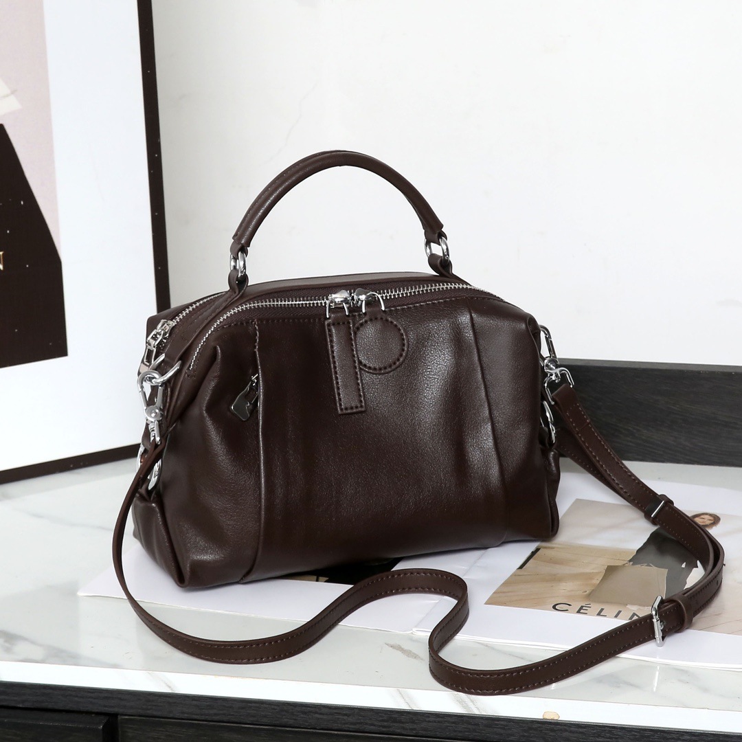 欧美头层牛皮手提包新款大容量波士顿单肩包百搭复古通勤斜挎包包