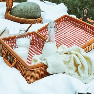 Woven Imitation Rattan Woven Wedding Accompanying Gift High-end Storage Box picnic basket portable box vintage cold pressed box