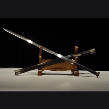 厂家批发龙泉市刀剑 黑檀木纯铜扭转花纹钢 中式传统宝剑一体长剑