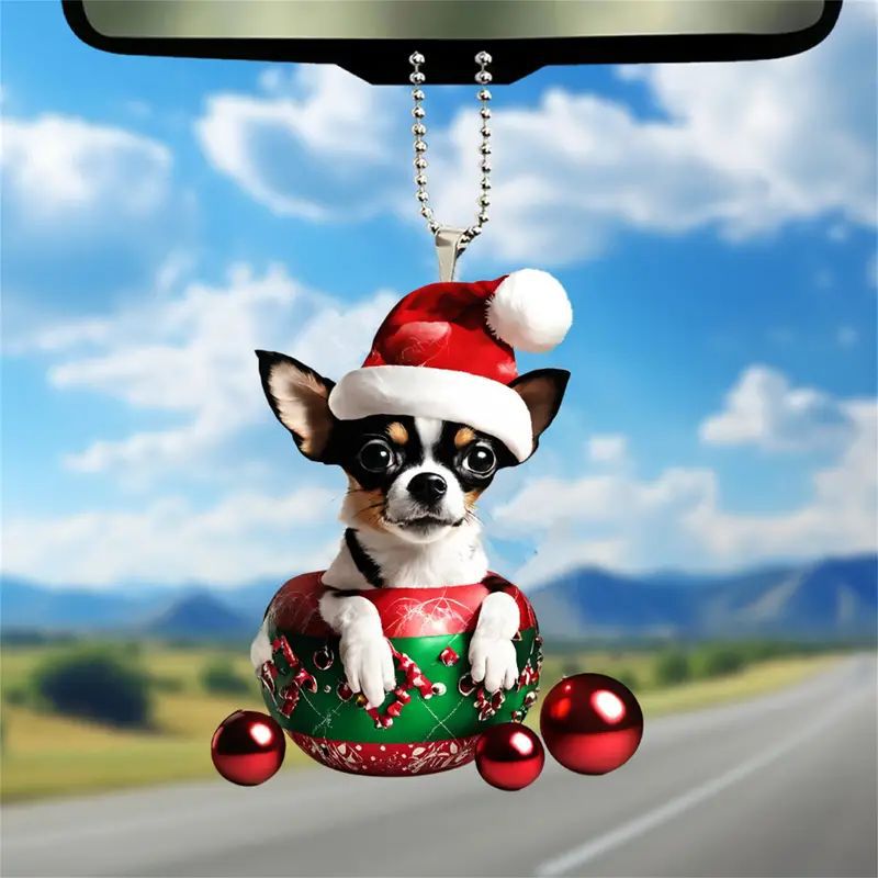 Cross-border nuevo adorable cachorro de Navidad navideño colgante acrílico plano para automóviles colgante llavero colgante