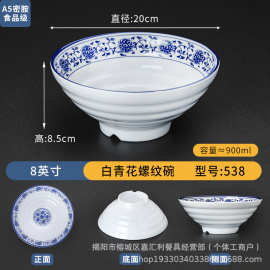 A5食品级密胺材质8寸复古青花宽大螺纹汤碗商用拉面碗仿瓷五福财